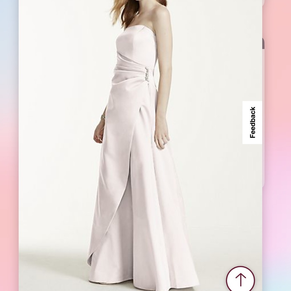 DAVID'S BRIDAL Lilac Satin Gown with Side Drape & Brooch NEW WITH TAG